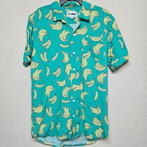 Tipsy Elves Banana Print Button Up Shirt Men's Large Short Sleeve Party